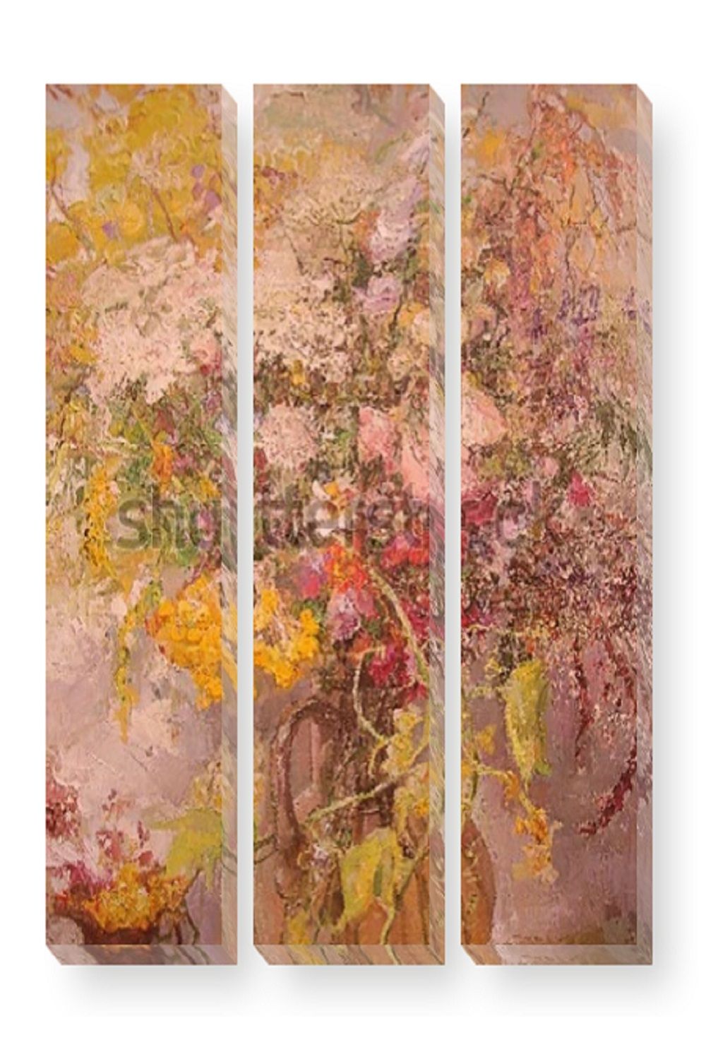 Impressionist wall art painting divided into a 3-panel triptych